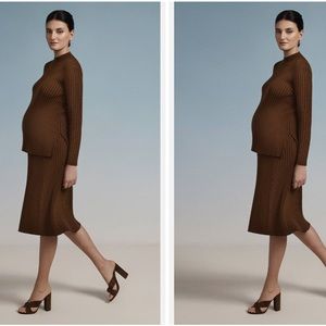 Frances Hart maternity knit sweater and skirt set, tobacco brown